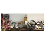 Group of over 25 die cast cars, display cases, etc