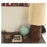 Mid Century large lamp, globe, sword plaque &