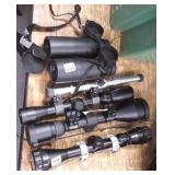 4 rifle scopes & pair binoculars