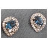 Pair 10K earrings set with blue topaz