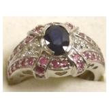 Sterling ring set with assorted sapphires