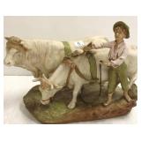 15" Royal Dux figurine- 2 cows & plow boy