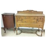 Small oak quarter sawn server with crest & a music