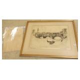 Framed pencil signed M. Battigelli print