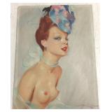 Unframed signed oil on panel- nude pinup with