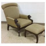 Victorian style upholstered armchair with dog