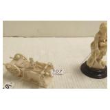 4 1/2" ivory girl figure & 4" ivory oxcart *MN