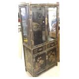 Oriental decorated lacquer lighted cabinet