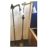 2 ornate fancy brass floor lamps with shades