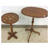 2 small inlaid tables- 1 brass tag Herman Miller