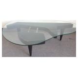Unique modern glass top/ wood base coffee table