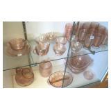 Group of assorted pink depression glass
