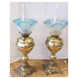 2 Bradley & Hubbard banquet lamps with glass