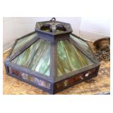 Metal & slag glass Arts & Crafts hanging fixture