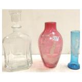2 Mary Gregory vases & bottle with stopper