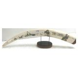 24" walrus scrimshaw tusk- village scene (as seen)