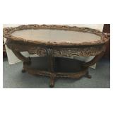 Carved walnut glass tray top table