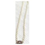 22" long pearl necklace with 14k ruby & diamond