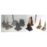 7 pairs of antique, etc metal bookends