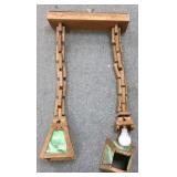Wood & slag glass arts & crafts 2-light fixture