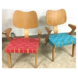 2 modern armchairs - R. Rapson (?) with woven