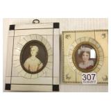 2 miniature framed portraits - 1 signed