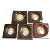 4 framed signed S. Gray miniature portraits & 1