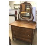 Antique American oak chest with beveled mirror