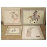 4 large framed artworks including signed Dickens