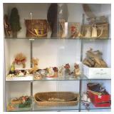 Group including baskets, oriental miniatures, wood