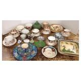 Group of handpainted cups & saucers, Longwy