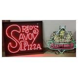 Large neon Summit beer sign & a Savoy Pizza
