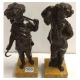 2 antique 8" bronze figures on marble bases