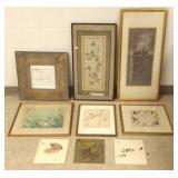 Group of Oriental needlework, prints, etc.