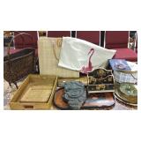 Group including cribbage board, oriental wood