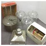 Group vintage kitchen items, large store jars,
