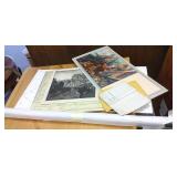 Group including a U.S. school map, signed etching,