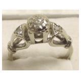 Vintage tested 18k white gold ring set with 3