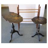 2 small tilt-top tables, oak quilt tack, 2 chairs-