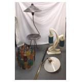 Mid Century floor lamp, tension floor lamp, table