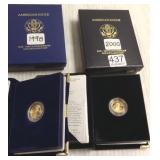 2 - 1/10 oz. U.S. gold eagle coins