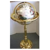 Inlaid gemstone globe on brass stand 38" tall