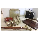 Group vintage purses, shoes & 2 canes