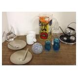 Group mid century chrome ware, paperweight, etc