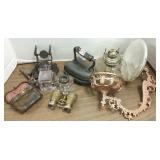 Group opera glasses, inkwell, bracket lamp, etc
