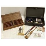 Box of pocket knives, bone carving, steak knife
