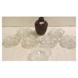 Group cut glass bowls, signed art glass vase, etc