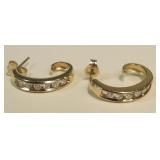 Pair 14k J hoop earrings set with 12 diamonds .50