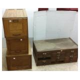 3 oak single drawer file cabinets & an oak