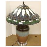 Antique style pottery & stained glass lamp